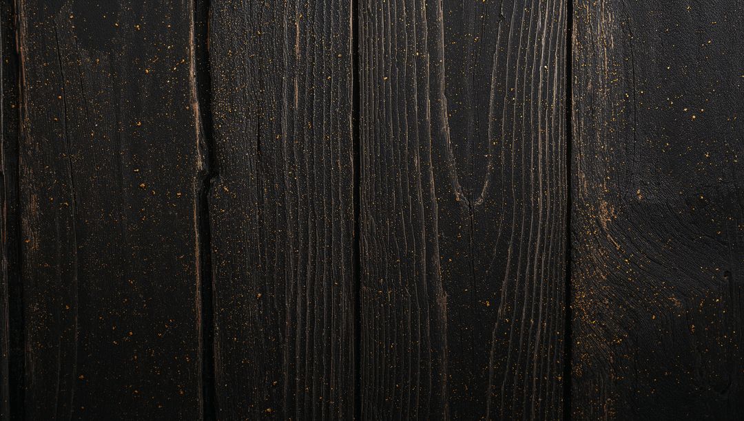 Dark Stained Wood Planks with Sawdust, Knots and Vertical Grain Rustic Texture Background