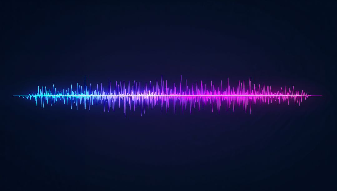 Neon Audio Waveform Glowing Horizontally in Blue to Pink Gradient with Reflective Mirror
