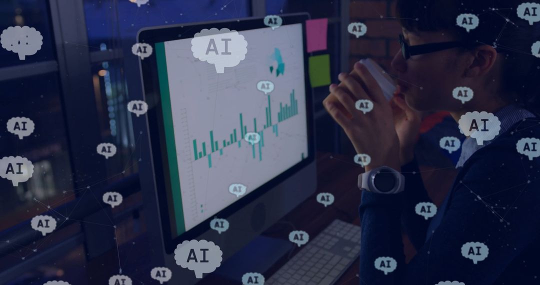 Tech Professional Analyzing Data in AI-Driven Office Environment