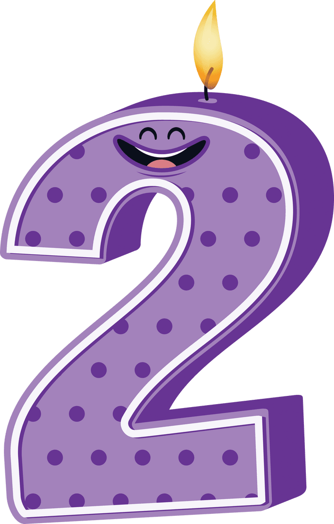 Purple Number 2 Smiley Candle on Transparent Background