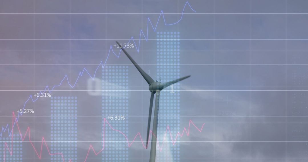 Wind Turbine and Data Analysis Concept with Market Graph