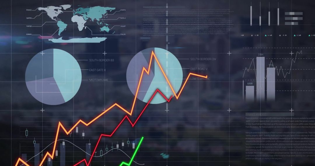 Financial Data Processing Over Cityscape with Global Business Connections
