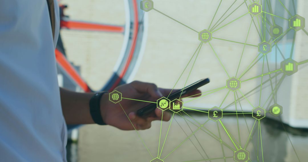 Man Using Smartphone with Digital Network Overlay Concept