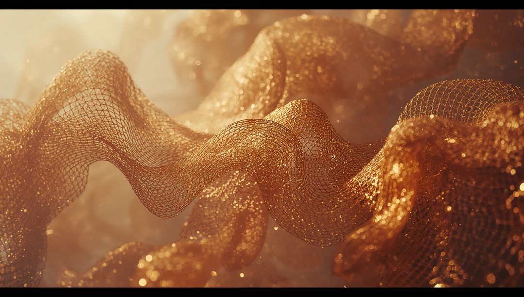 Luminous Golden Mesh with Futuristic Waveforms