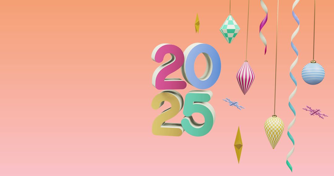 Colorful 2025 with Festive Decorations on Gradient Pink Background