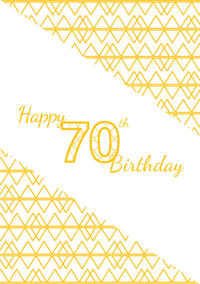 Stylish 70th Birthday Text with Yellow Pattern on Transparent