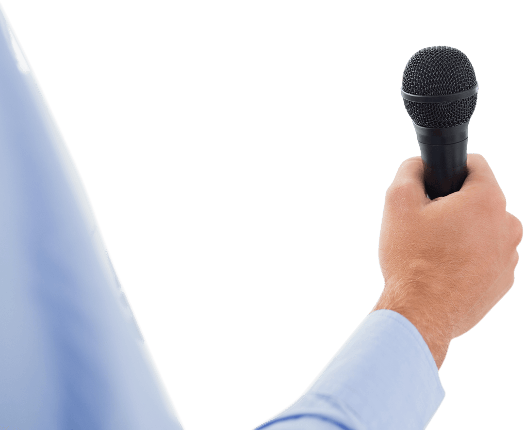 Transparent Mic-Holding Hand of Caucasian Businessman, Clarity Self-Expression