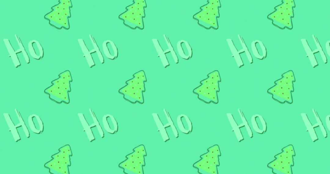 Fun Christmas Pattern with Trees and Text on Green Background