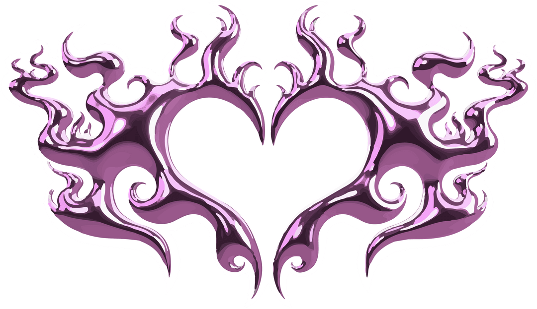 Tribal Heart with Purple Flames on Transparent Background