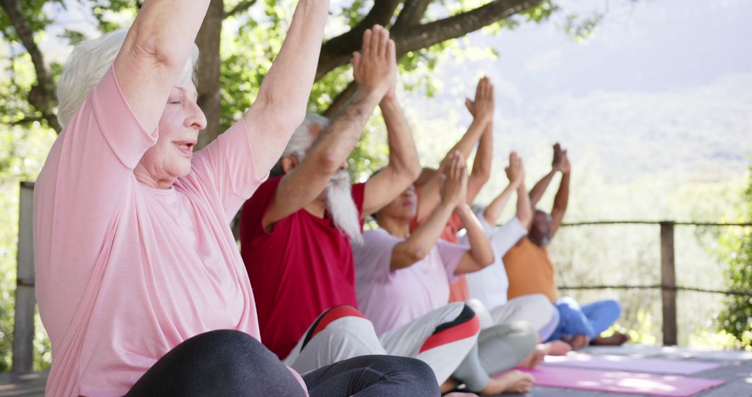 Group of Senior Citizens Practicing Yoga Outdoors in Nature - Free Images, Stock Photos and Pictures on Pikwizard.com