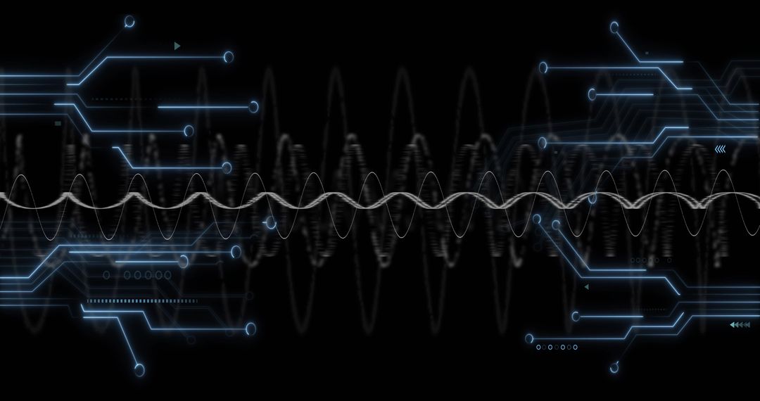 Futuristic Digital Interface with Blue Circuitry and Waveform