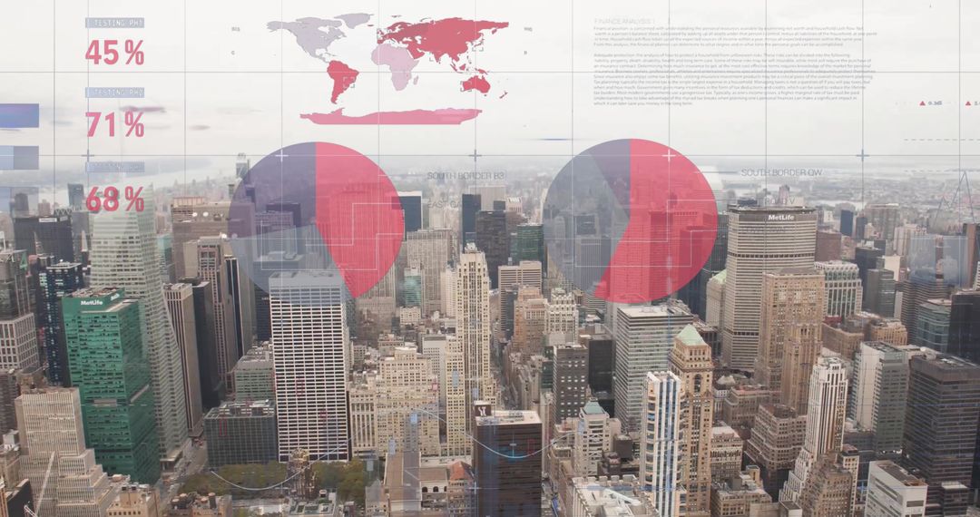 City Skyline Overlaid with Financial Data Visualization Graphic