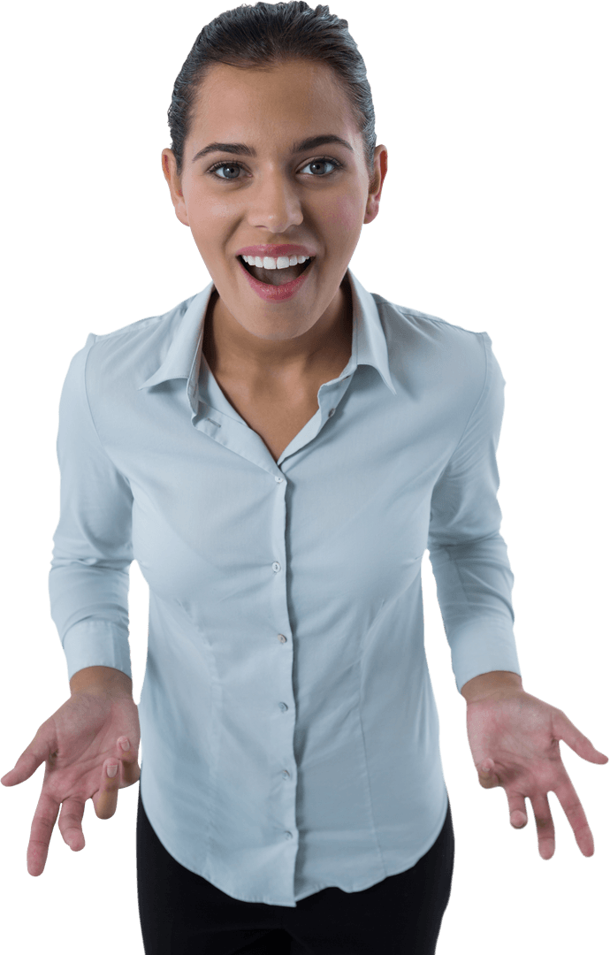 Transparent Portrait of Surprised Female Executive with Expressive Pose