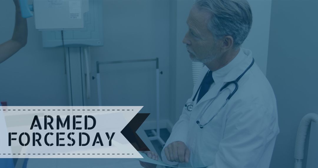 Celebration of Armed Forces Day with Senior Caucasian Doctor