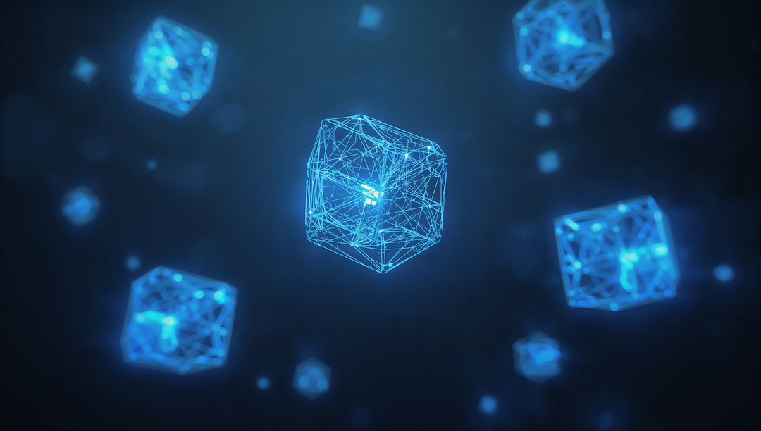 Glowing Neon Blue Wireframe Cubes in Futuristic Digital Space