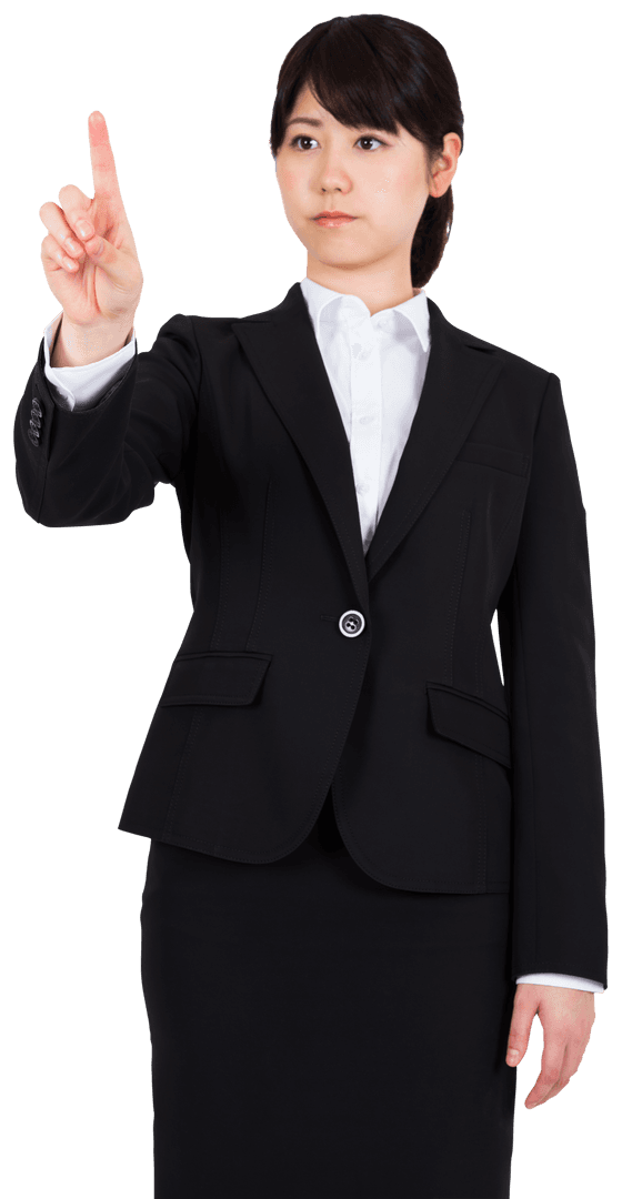 Transparent Asian Businesswoman Pointing in Virtual Interface