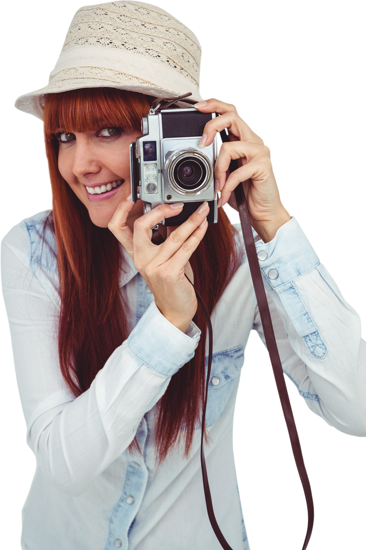 Smiling Hipster Woman Holding Camera Transparent Background - Download Free Stock Images Pikwizard.com