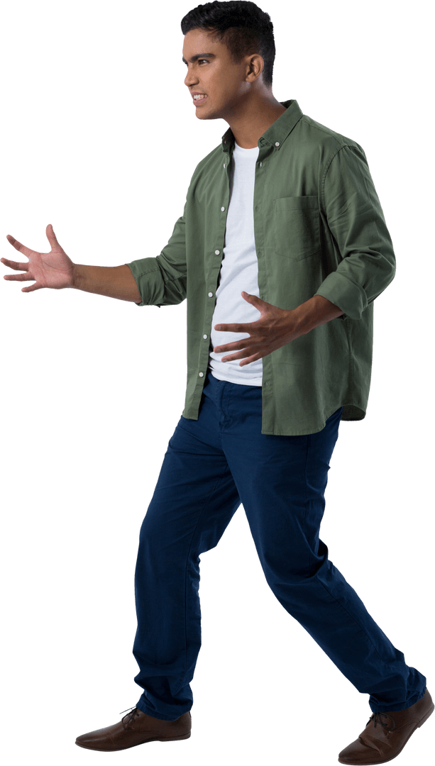 Biracial Man Arguing on Transparent Background, Emotion Concept