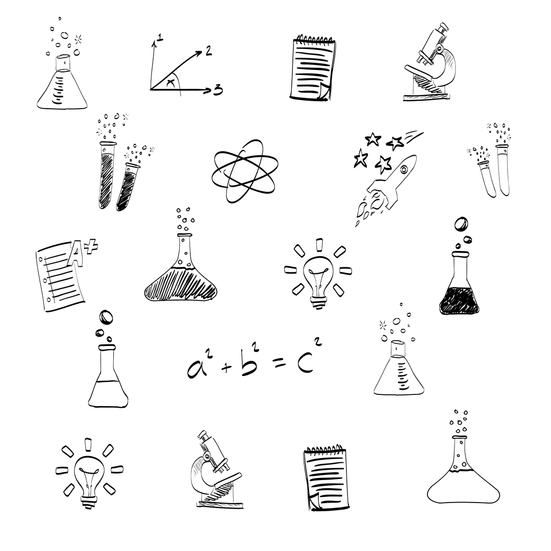 Science and Chemistry Icons on Transparent Background