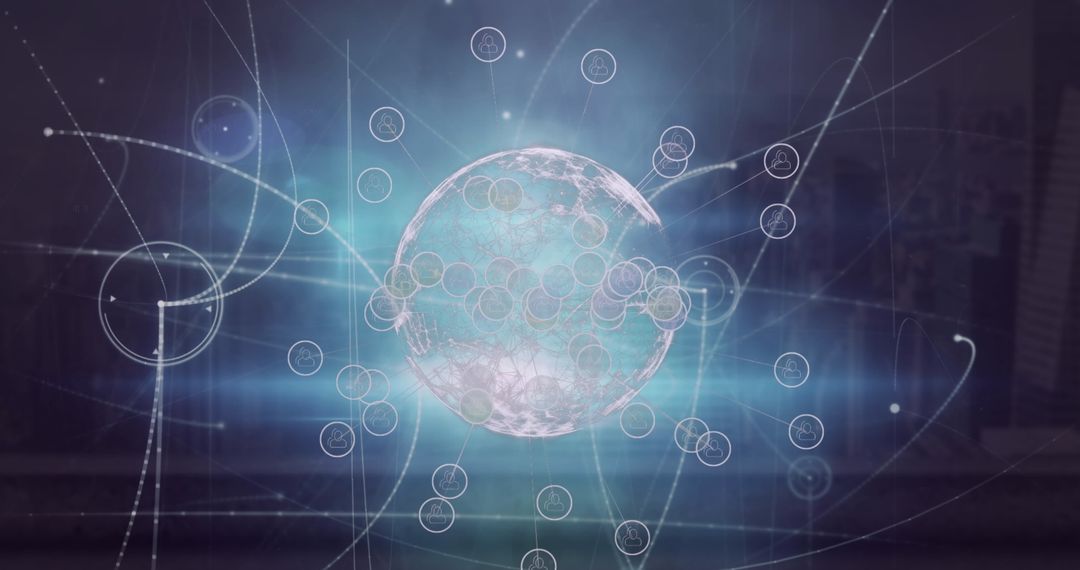 Digital icons and globe representing global networking