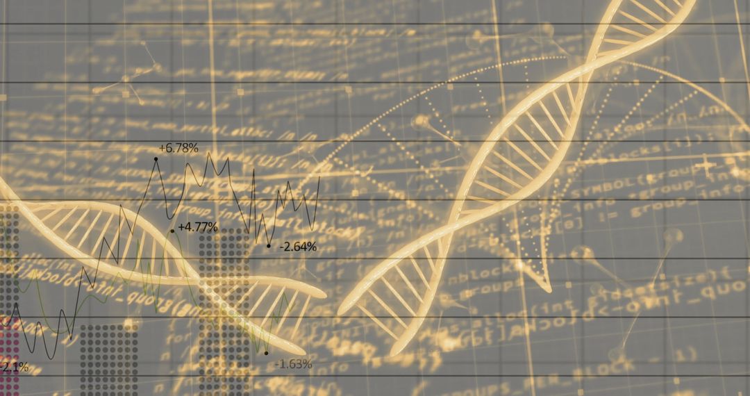Futuristic DNA Strand Overlay on Digital Data Visualization