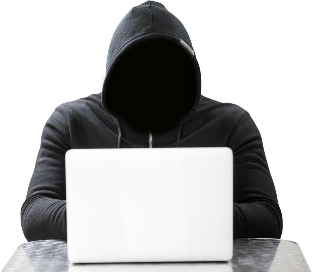 Hacker Wearing Black Hooded Outfit Using Laptop Transparent Background - Download Free Stock Images Pikwizard.com