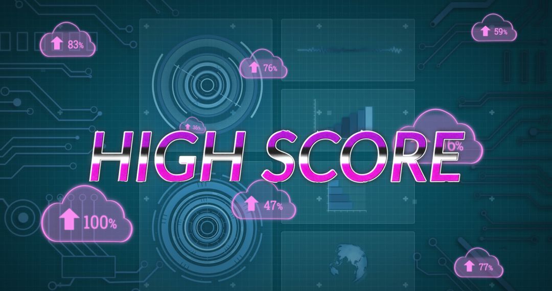 Digital High Score with Data Graphics on Tech Background