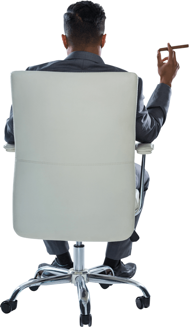 Transparent Businessman Relaxing Position with Cigar in Office Chair