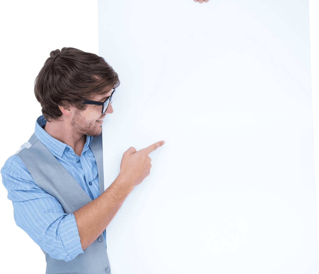 Transparent Mockup Smiling Man Pointing at Blank Billboard