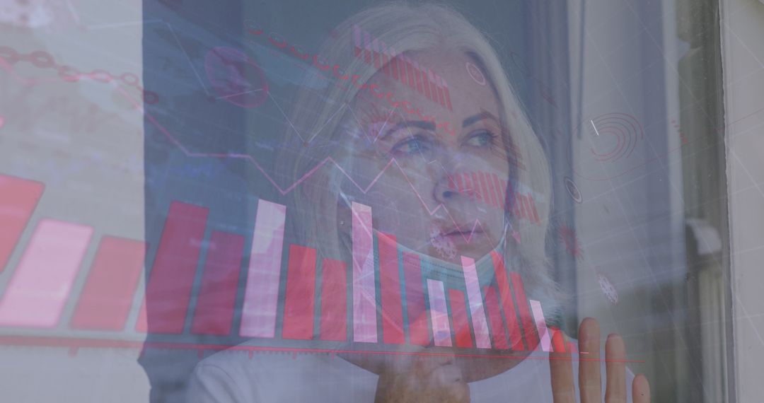Woman in Mask Analyzing Data during Pandemic at Home