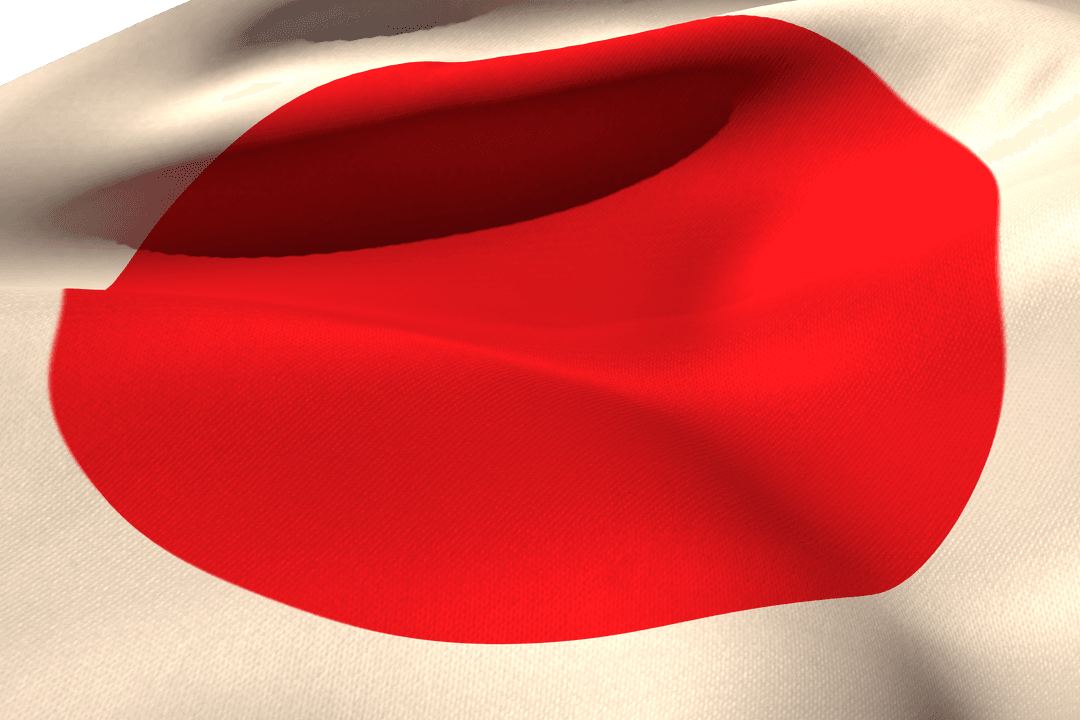 Japan Flag Fabric Close-Up with Waving Red Circle on Transparent Background