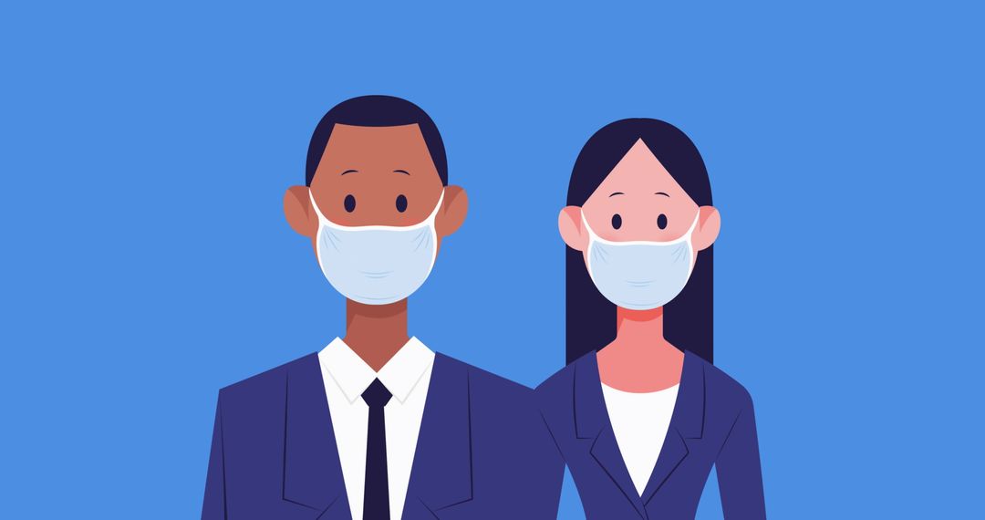 Diverse Business Professionals Practicing Mask-Wearing During Pandemic