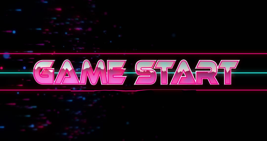 Retro Glitch Effect with Game Start Text on Dark Background