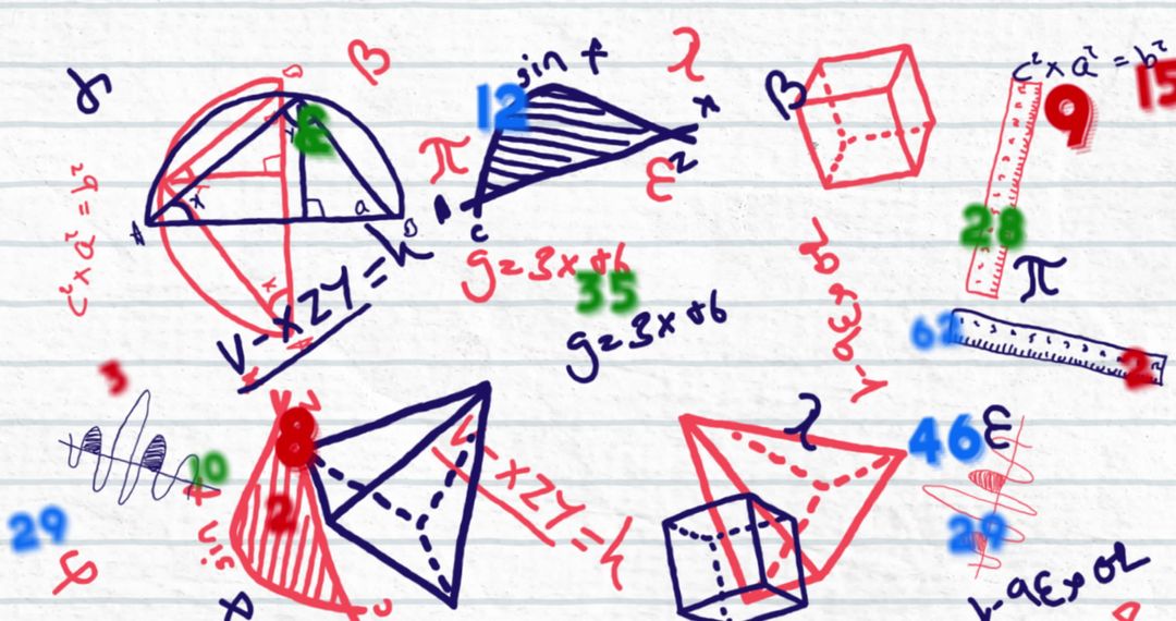 Abstract Math Doodles and Formulas on White Background