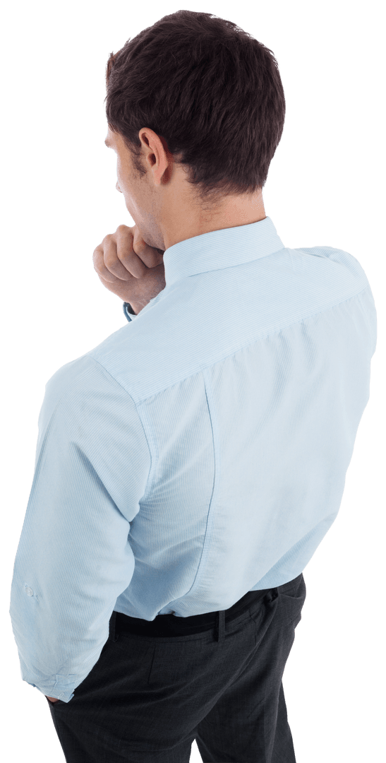 Pensive Businessman with Hand on Chin Transparent Background