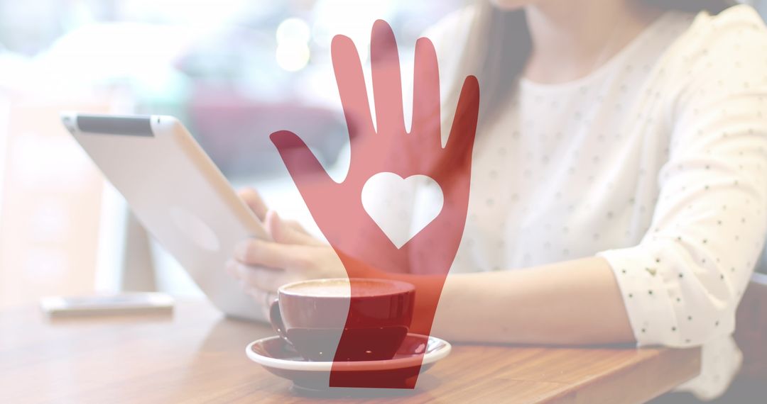 Middle-Aged Woman Using Tablet in Cozy Cafe Setting with Coffee