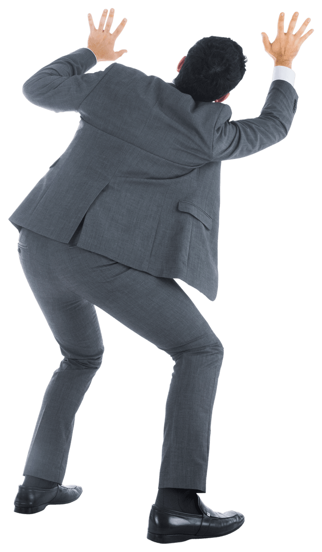 Businessman in Suit Interacting with Transparent Virtual Interface