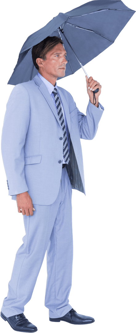 Transparent Businessman Standing with Umbrella Pose