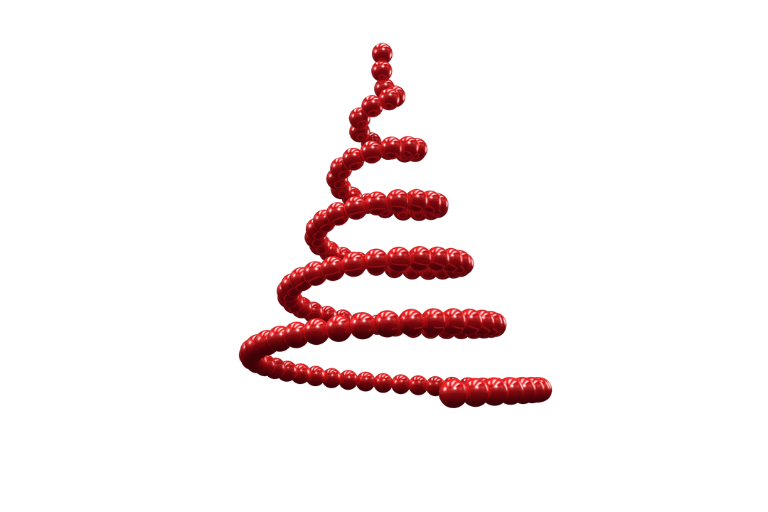 Abstract Spiral Christmas Tree Made of Red Orbs on Transparent Background