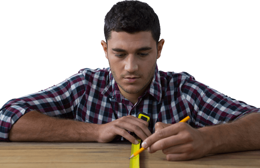Focused Craftsman Measuring Transparent Background Precision