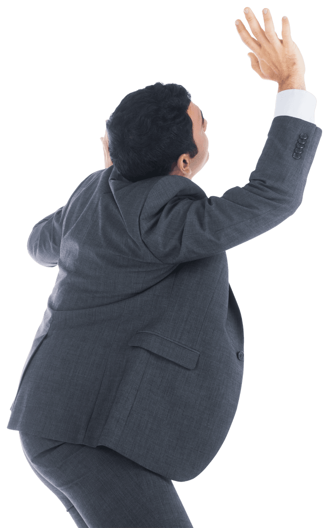 Businessman Reaching Upward on Transparent Background