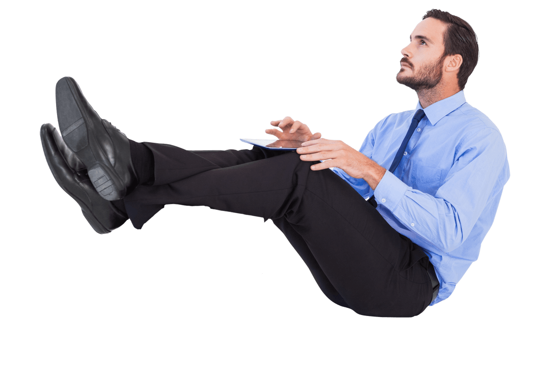 Transparent Businessman Using Tablet in Stylish Pose