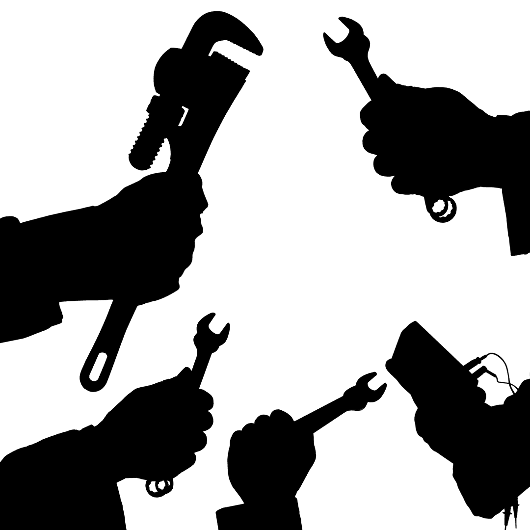 Silhouette Hand Tools on Transparent Background Stock Photo