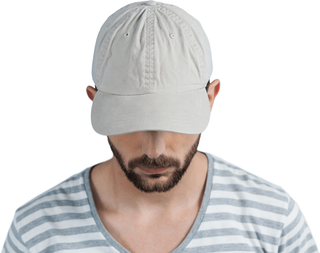 Caucasian Man With Beige Hat and Striped Shirt on Transparent Background
