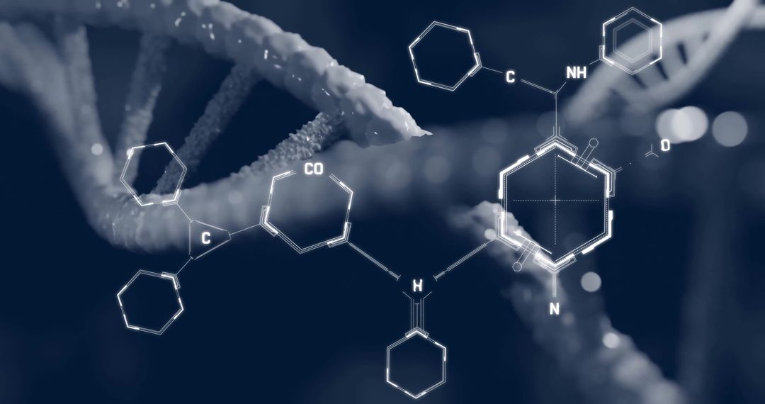DNA Strand with Chemical Structures Conceptual Image