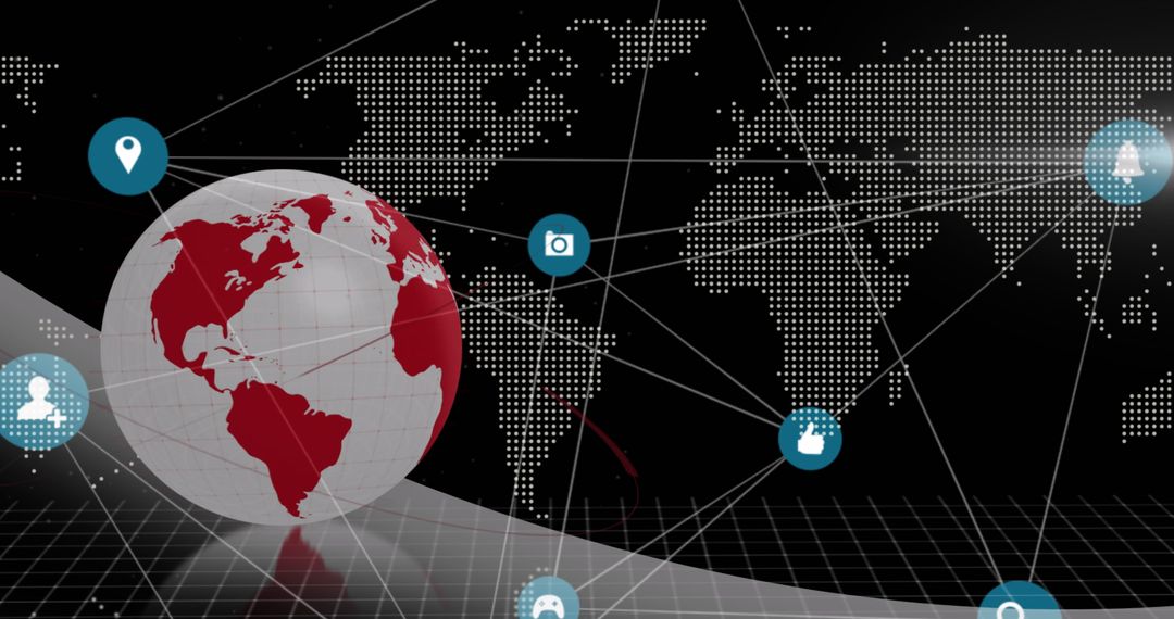 Digital Globe with Network Icons on World Map Achieving Global Connectivity