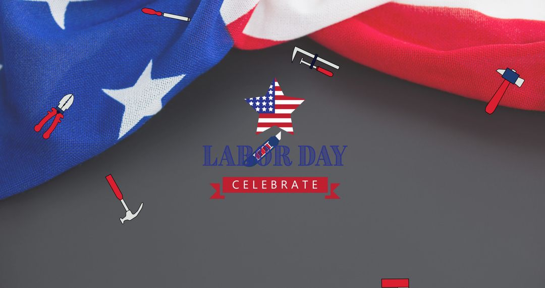 Patriotic Labor Day Celebration Concept with Tools and Flag