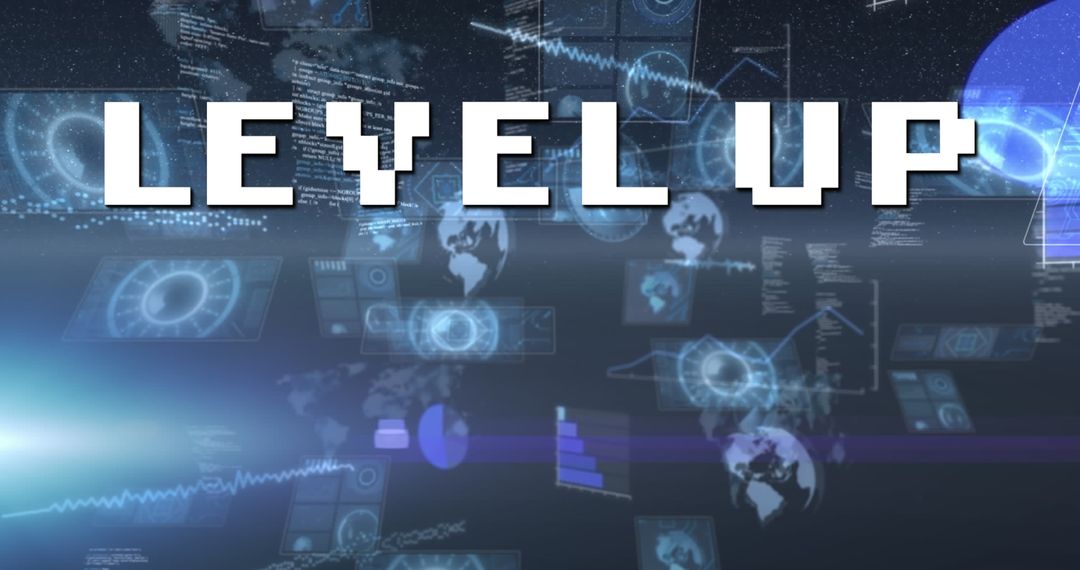Level Up Text on Futuristic Digital Interface Background