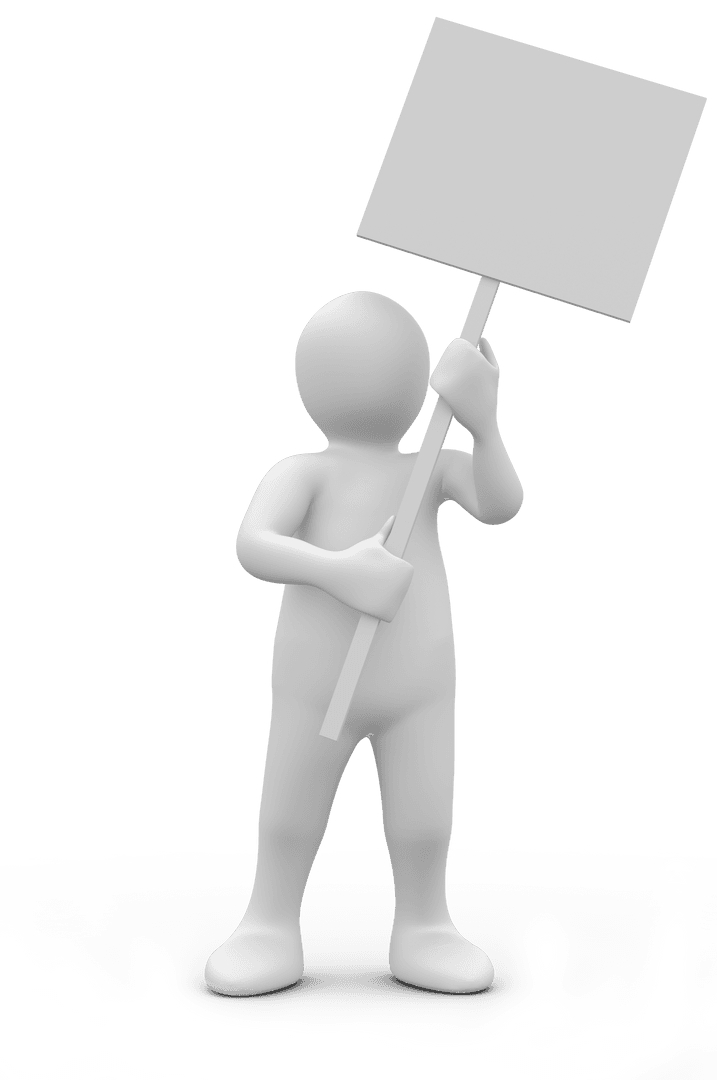 3D Figure Holding Blank Signboard on Transparent Background