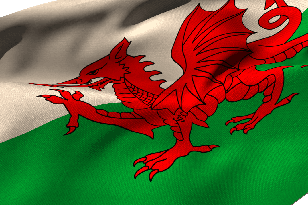 Welsh Dragon Flag with Ripple Texture on Transparent Background